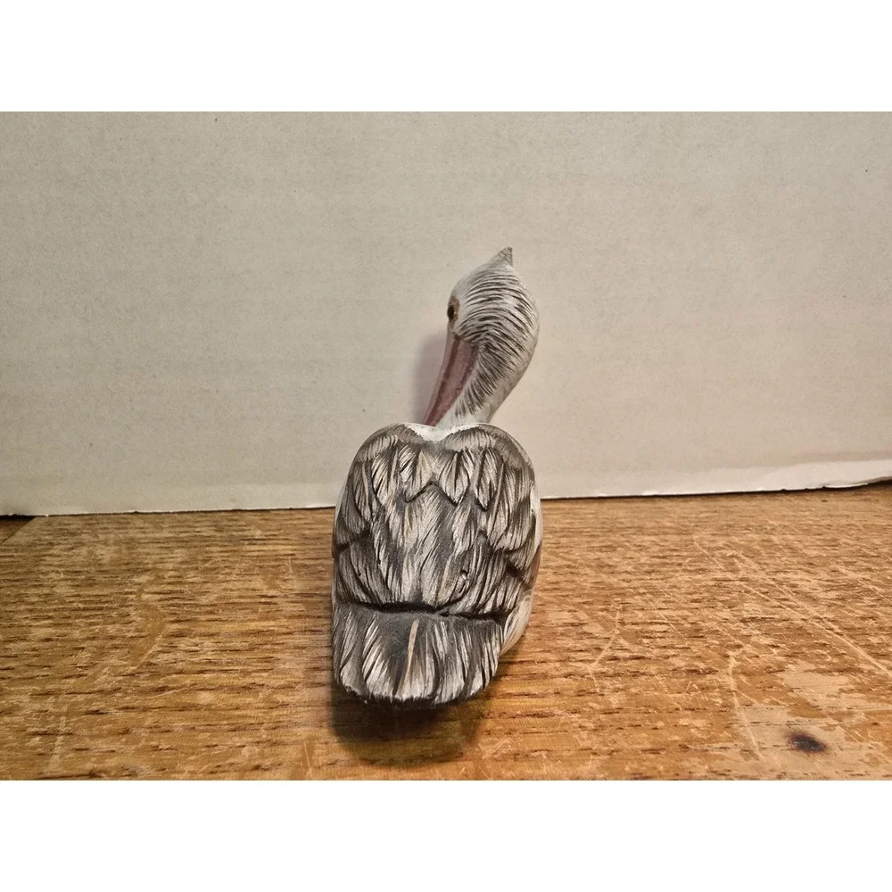 Hand Carved Hand‎ Painted Wood Pelican Figurine Bird 4